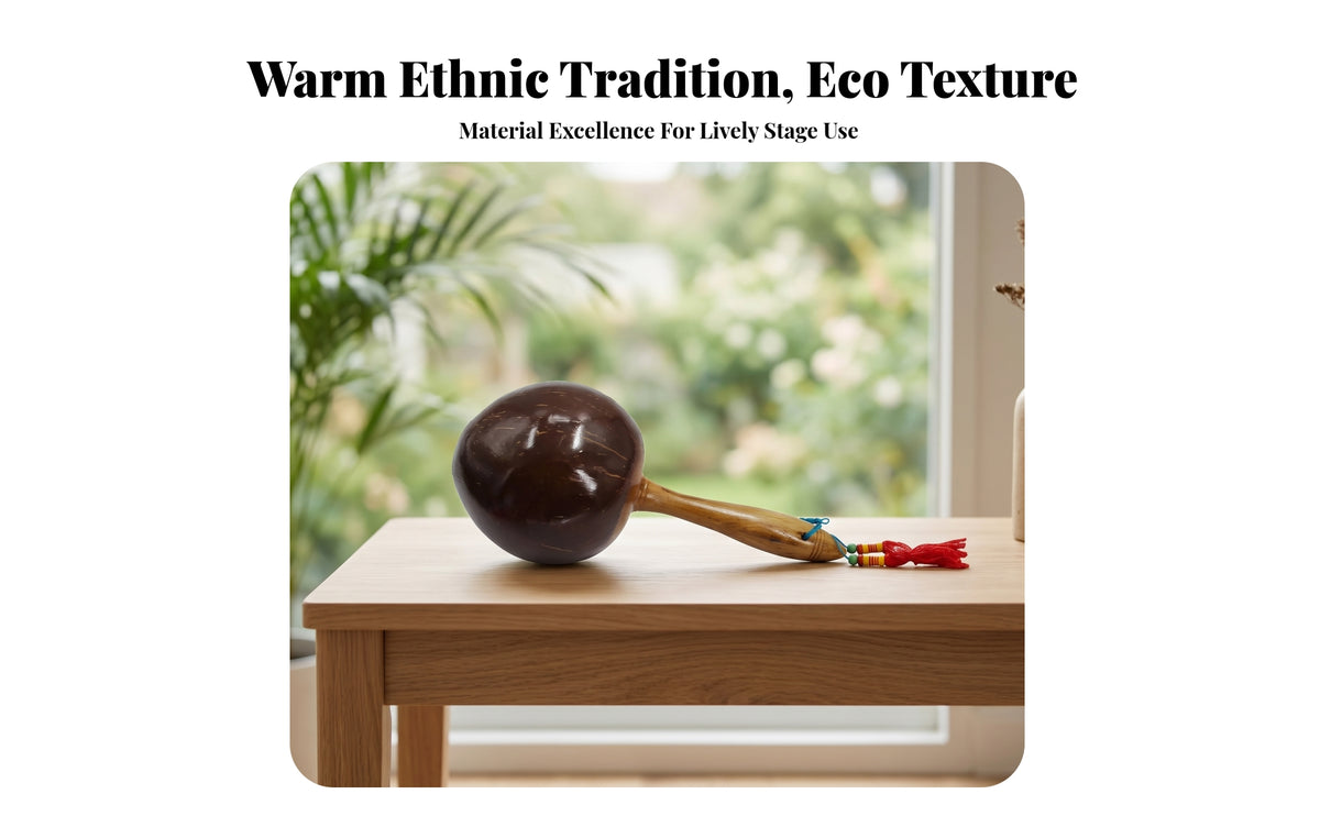 Dark Brown Handheld Percussion Shaker Easy Grip Coconut Shell Shaker Portable Handheld Percussion Rattle Lightweight