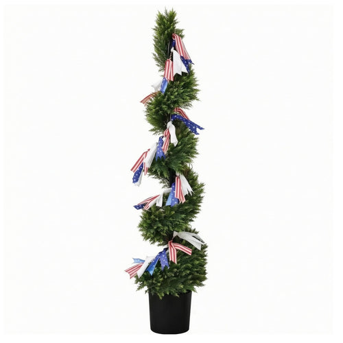 Potted Spiral Topiary Decorative Ribbon Bows Artificial Topiary Tree