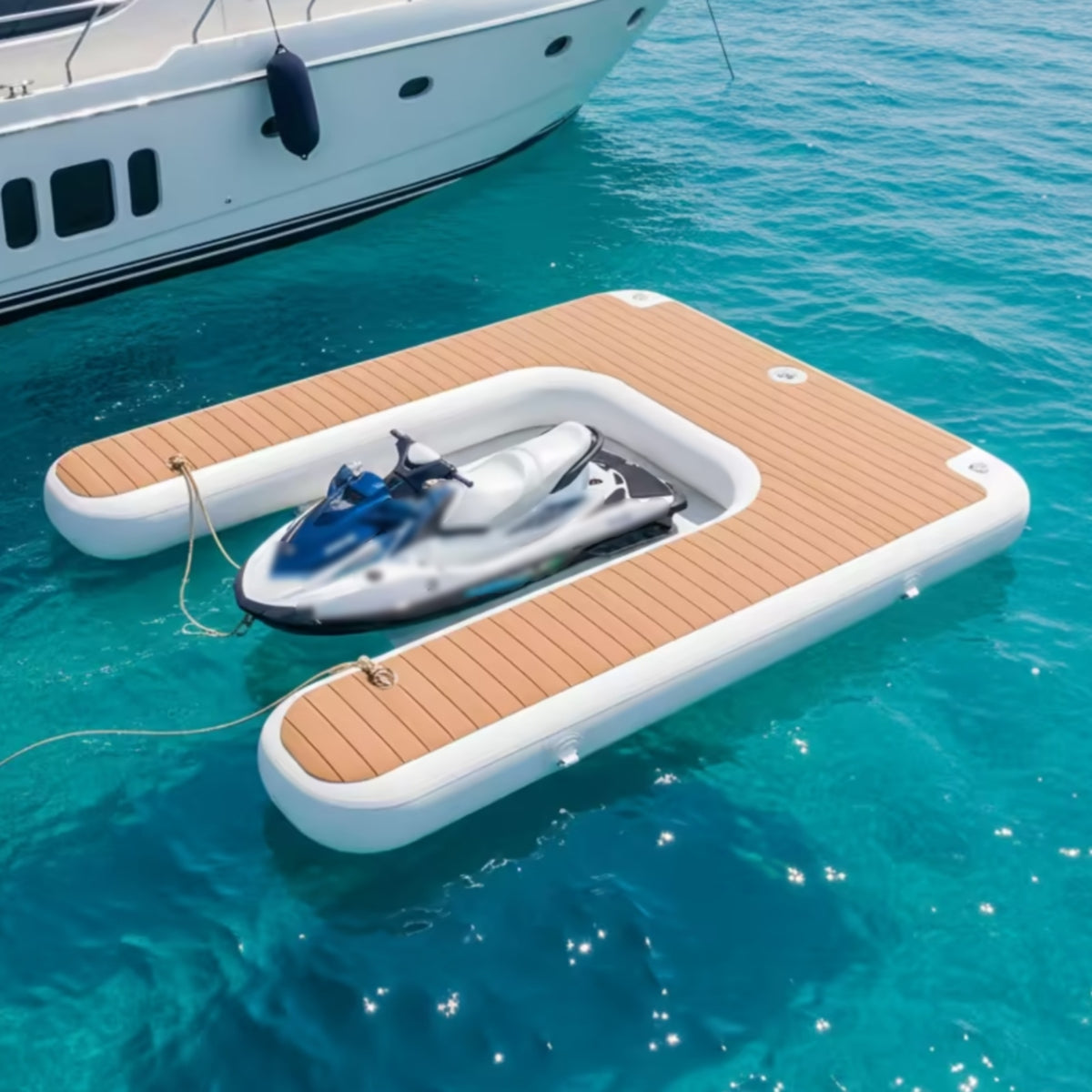 Partial-boarder  Dock Deck Wood-Grain Inflatable Dock Deck Grooved Air-Filled Water Raft Floation