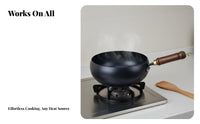 Handmade Iron Wok Hand Hammered Traditional Chinese Wok Nonstick Even Heat Distribution for Home Cooks