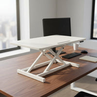 Two-tierTier Design Height Adjustable Desktop Workstation Spacious Work Surface Adjustable Sit-Stand Desk Riser Non-Slip Base Standing Desk Platform with Keyboard Tray Built-in Device Slot for Telecommuting Workers