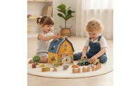 Pretend Play Farm Shape Sorter Playset Fine-Motor Barn Shape Sorter Educational Barn Toy with Animal Figures Learning for Toddlers, Preschoolers, Playroom, Daycare