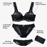 Lace Trim Underwire Bra for Plus Size Women with Full Coverage Support, Everyday Wear Set with Molded Cups and Detailing