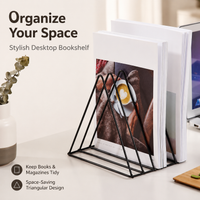 Metal Book Stand, Small Triangle Book Holder, Paper Organizer for College Students, Home Office Desk Organizer