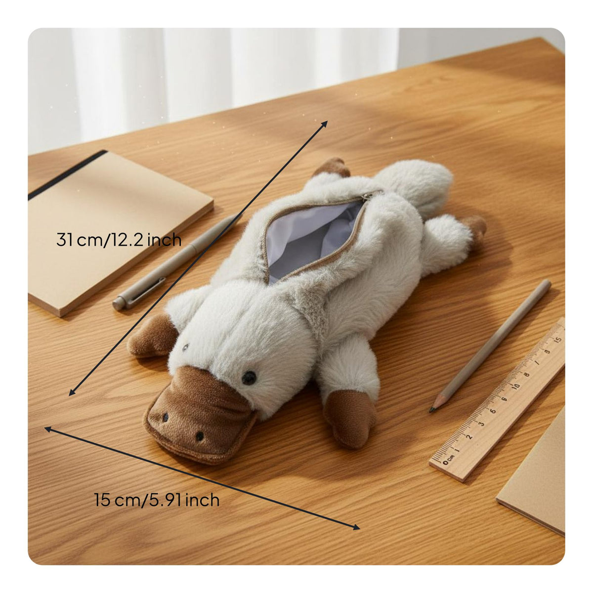 Cute Platypus Writing Utensil Case Zipper Closure Soft Writing Utensil Case Large Capacity School Supplies for Students