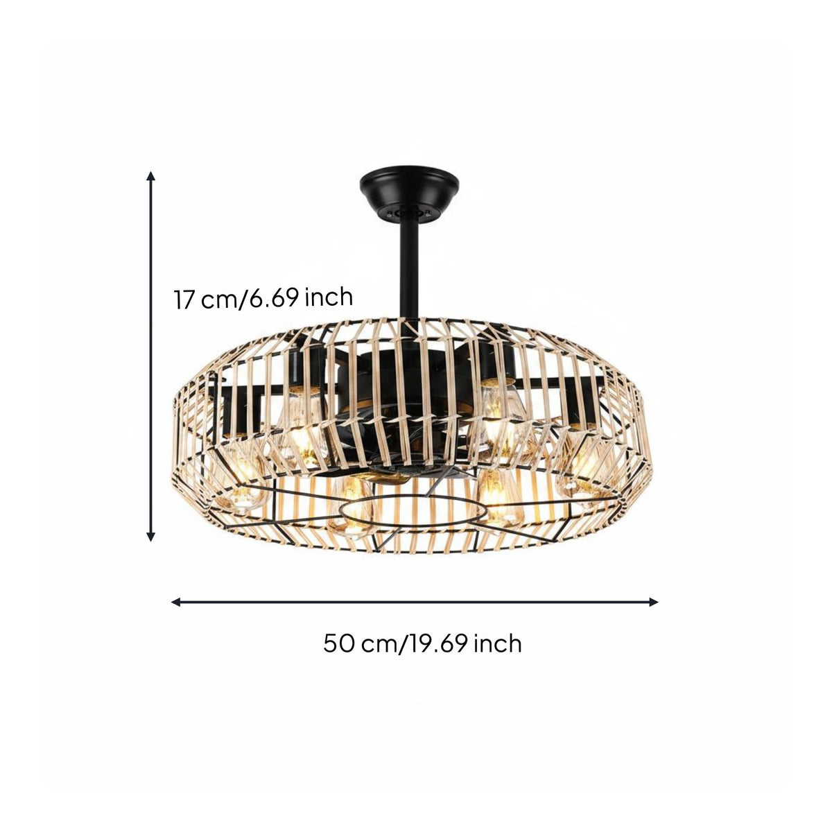 Rattan Overhead Fan Light Handwoven Woven Fan Chandelier Dual Use Flush Mount Chandelier