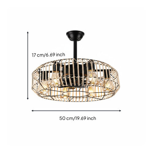 Rattan Overhead Fan Light Handwoven Woven Fan Chandelier Dual Use Flush Mount Chandelier