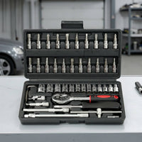 46 Pieces Easy to Carry Ratchet Socket Wrench Toolkit Versatile Socket Wrench Set with Case Complete Ratchet Set with Case Sturdy for Mechanics, Garage, Roadside Emergency