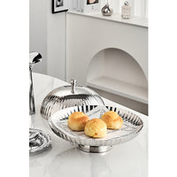 Nordic Style Stainless Steel 304 Serving Tray with Lid, Striped Pattern, for Desserts and Fruits