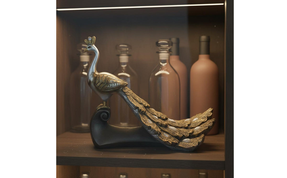 Light Luxury Design Resin Peacock Sculpture Creative Gift Resin Peacock Decor Non-Slip Base for Bookshelf, Entryway, Office