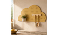 Perforated Wooden Pegboard Solid Wood Wall-Mounted Pegboard Painted Finish Modular Peg Board Wall Rounded Contours