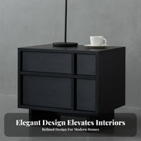 Black Two-Drawer End Table Minimalist Design Nightstand Sturdy Construction