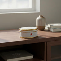Decorative Storage Container Artisan-Made Look Oval Trinket Case Gemstone Accent