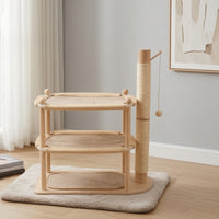 Feline Activity Center with Scratching Surface Multi-Level Wooden Feline Activity Center Sisal-Wrapped Furniture for Cats, Kittens, Living Room