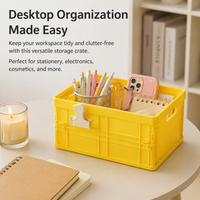2 Pcs Folding Storage Crates, 3L Stackable Storage Crates, Compact PP Collapsible Crates for Home Organisation, Study Desk Organizer