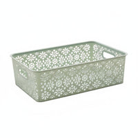 Decorative Storage Box Versatile Hollow Storage Basket Stackable Lace Pattern Organizer Bin for Desktop, Washroom, Living Room