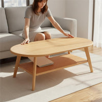 Double Layer Coffee Table Smooth Rounded Edge Wood Coffee Table Easy to Clean Home Furniture for Living Room