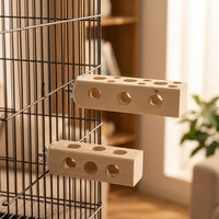 Parrot Gnaw Toy Perch with Perforated Wooden Blocks, Wooden Avian Chewing Toy for Parrot Enrichment, Bird Cage Accessory