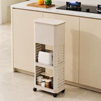 Kitchen Wagon, 3-Tier, Wagon with Casters, Plastic, Matte Cream Color, Kitchen Storage
