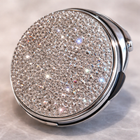 Compact Folding Mirror Double Sided for Handbag, Portable Travel Makeup for Women and Girls, Square Pocket with Rhinestone