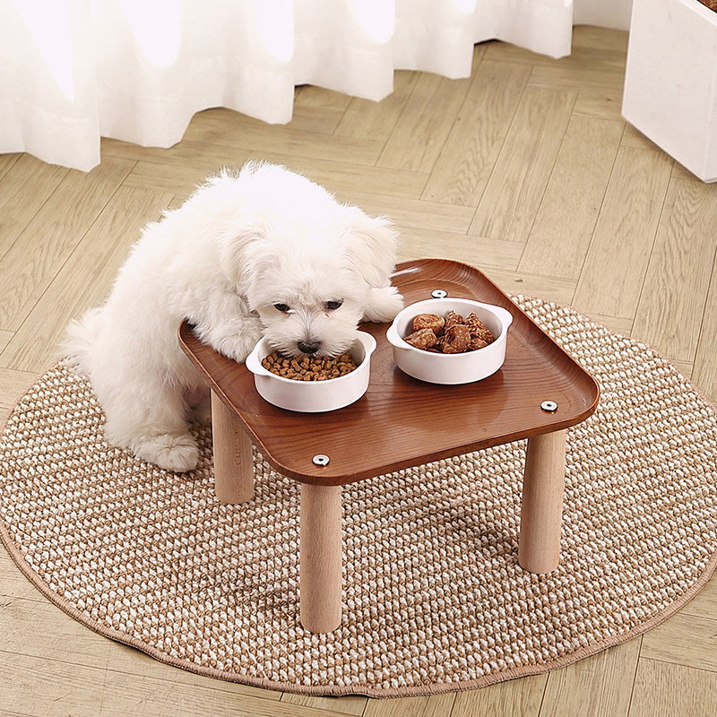 Square Pet Dining Table with Raised Bowls for Dogs and Cats