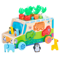 Wooden Animal Pairing and Pulling Radish Toy Car for Toddlers