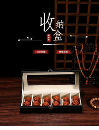 Black PU Leather Walnut Display Box with Transparent Lid, Dustproof, for Collectibles
