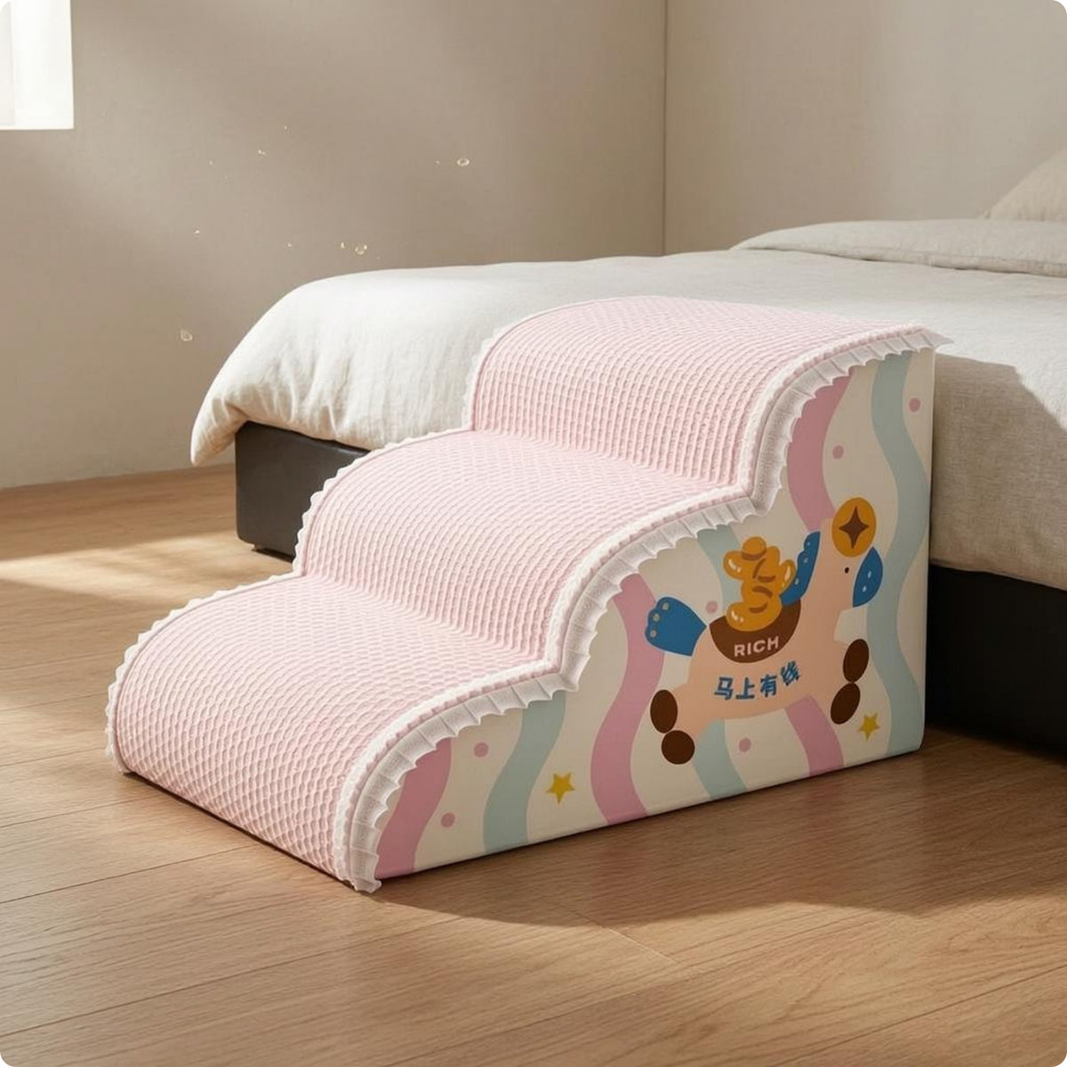 Two-Step Pet Stairs Pastel Dog Stairs Rigid Support for Bedside