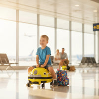 Rotating Sit-and-Ride Suitcase Glossy Children's Suitcase with Wheels Sturdy Sit-and-Ride Luggage Secure for Children, Traveling Families