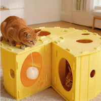 Scratchable Feline Tunnel House Cozy Felt Feline Tunnel Multi-Use Pet Furniture Space-Saving for Indoor