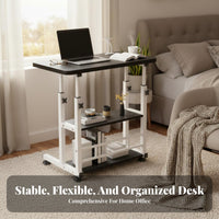 Multifunctional Adjustable Overbed Table Space-Saving Design Mobile Laptop Desk Sturdy Frame Rolling Bedside Table Lockable Wheels for Students, Telecommuting Workers, Seniors, Bedroom, Study, Small Areas, Living Room