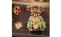 Telephone Jewelry Box Vintage-Style Telephone Trinket Box Jeweled Enamel-Like for Women, Vanity, Dresser