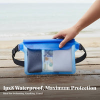 Waterproof Fanny Pack Touch Screen Friendly Waterproof Waist Bag Three-Fold Seal Protection Clear Fanny Pack for Beachgoers, Tourists, Kayaking