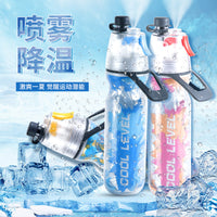 便携PE喷雾杯 多功能户外运动喷雾水壶 双层保冷喷雾水杯骑行水壶