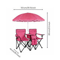 Double Folding Camping Chair Sun Shade Double Chair with Chilled Bag Foldable