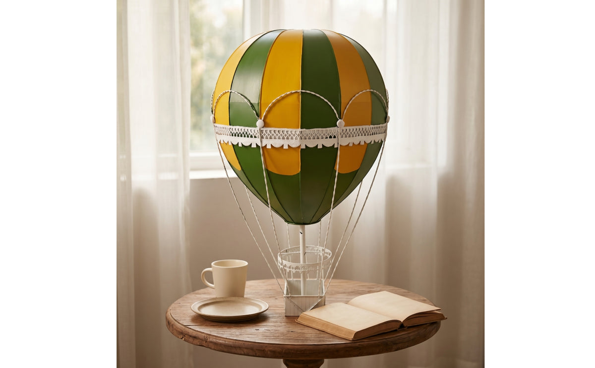 Metal Hot Air Balloon Ornament Artisanal Hot Air Balloon Decoration Painted Hanging Ornament Large for Decorators, Photographers, Taverns, Shop Panes, Studios