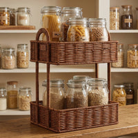 Rattan Basket Shelf Waterproof 2 Tier Washroom Storage Basket Easy to Clean Storage Rack for Kitchen