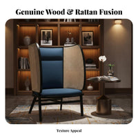 Woven rear Armchair New Chinese design Lowstance Cane Chair Minimalist Design Non-Slip Foot Pads for Guesthouse, Reception Area