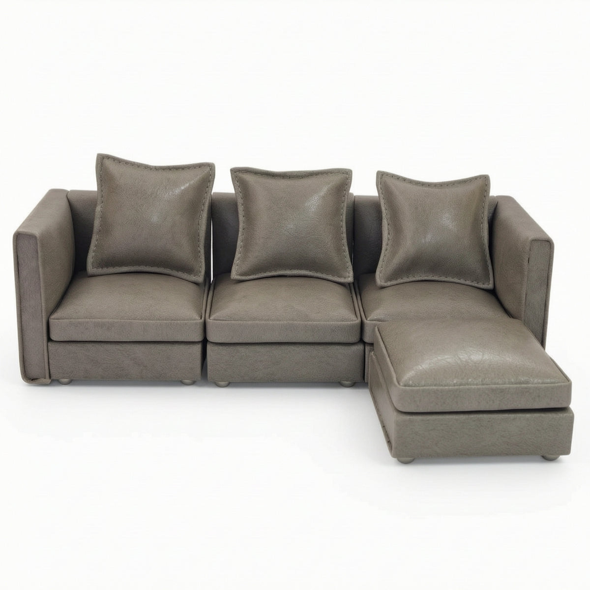 Miniature Sofa with Ottoman Faux-Leather Miniature Corner Sofa Modern Dollhouse Couch with Ottoman for Collectors