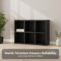 Black Grid Bookcase Multipurpose Modular Cube Storage Organizer with Engineered Wood Material and Open Design Suitable for Renters Homeowners Balcony Bedroom Entryway