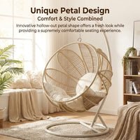 Garden Egg Chair with Stand, Rattan Hanging Egg Chair with Cushion, Indoor Outdoor Patio Living Room Furniture
