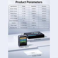 Fast Power Standard Meter 20-Bit High Precision Type-Electrical Power Meter Cable Identifier Cable Test USB-C Tester for Technicians, DIY Enthusiasts