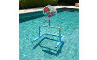 Buoyant Basketball Hoop and Soccer Goal Material Pool Basketball Soccer Game Puncture-Resistant Inflatable Pool Game Set for Kids, Backyard