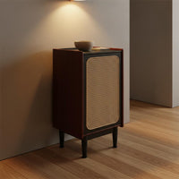 Cane Door Storage Cabinet Solid Wood Rattan Footwear Storage Unit Minimalist Style Household Furniture for Living Room