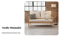 Nordic Design Wooden Frame Settee Japanese design Sofa Minimalist and design Loveseat Small Space perfect for Guesthouse Owners, Apartment Dwellers, Living Room, Reception Area, Bedroom, Study