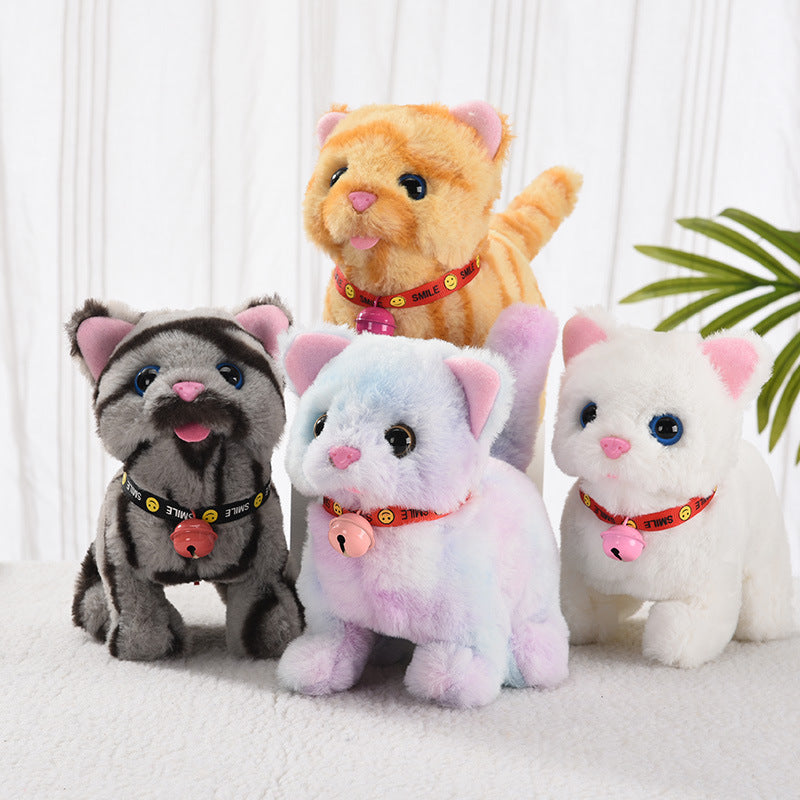 Electric Plush Cat Toy with Walking, Sound, and Tail Wagging