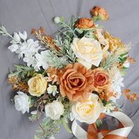 European Romantic Orange Bridal Bouquet for Wedding Photography Artificial Flowers Photo Prop Home Living Room Decor