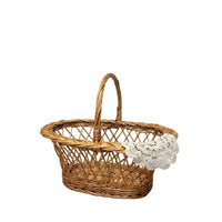 Oval-Shaped Woven Wicker Basket with Handles Handwoven Basket with Lace for Farmers Market