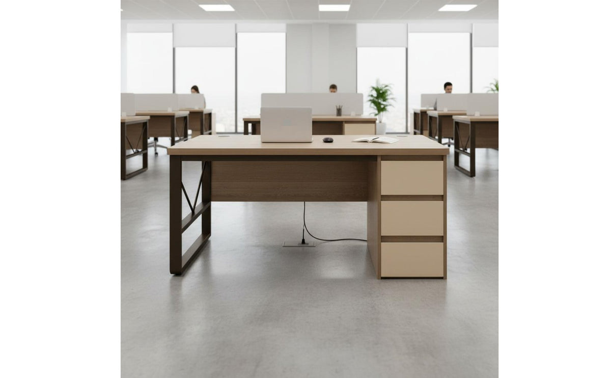 Wide Desktop Desk with Drawers and Shelves Low Formaldehyde Computer Desk with Drawers Industrial Design Home Office Study Table Combination Lock Drawer