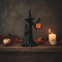 Witch Figurine with Pumpkin Spooky Hooded Witch Statue Gothic for Mantel